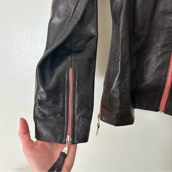 Lucien Piccard Real Genuine Leather Jacket Black Pink Vintage Size Small - Picture 3 of 15